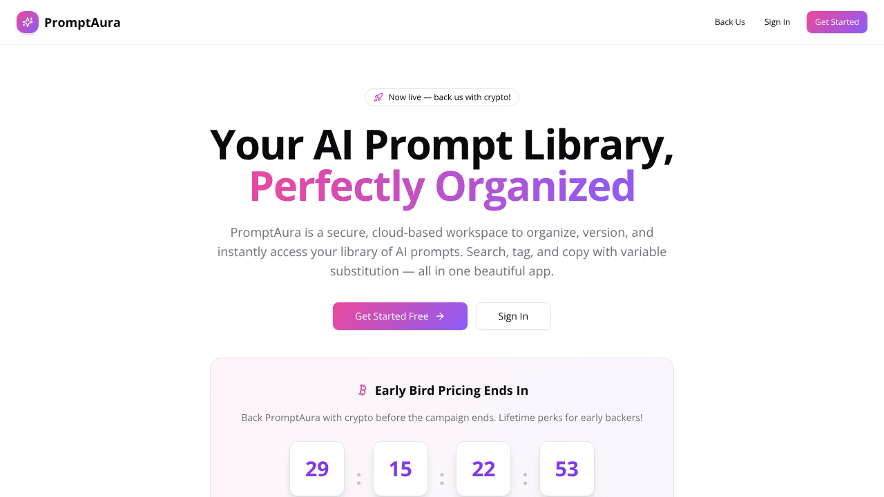 PromptAura website screenshot