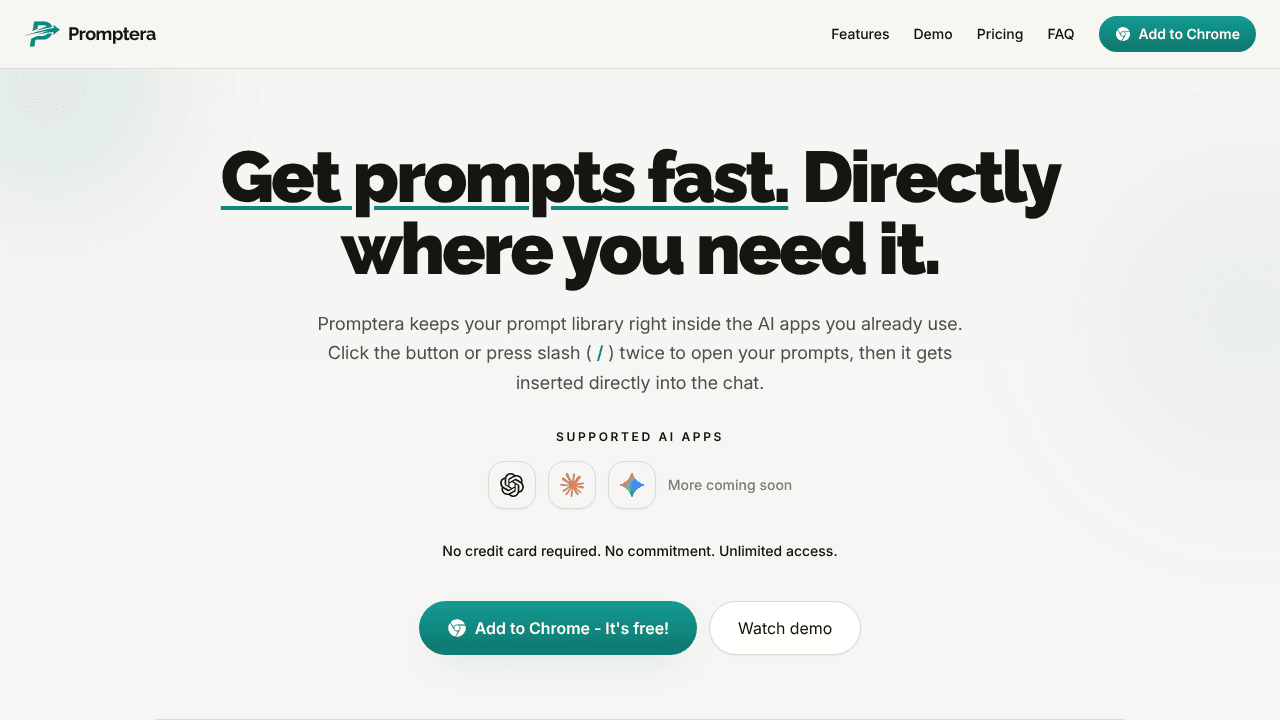 Promptera website screenshot