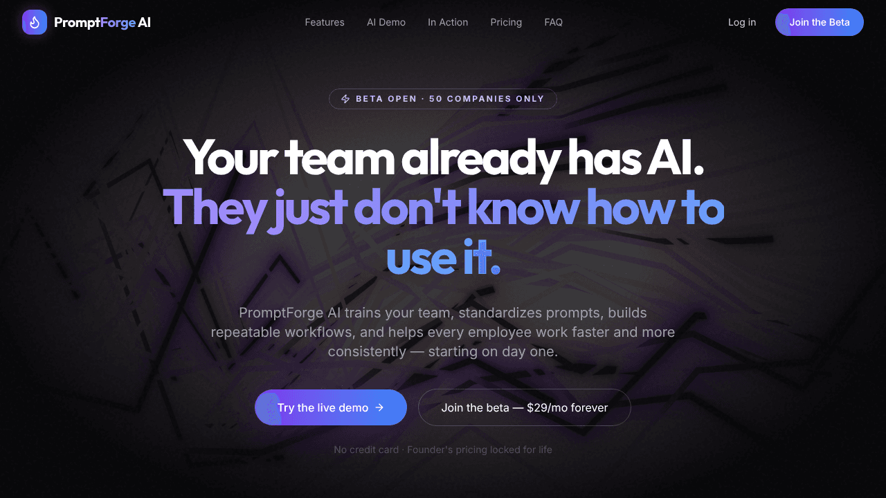 PromptForge AI website screenshot