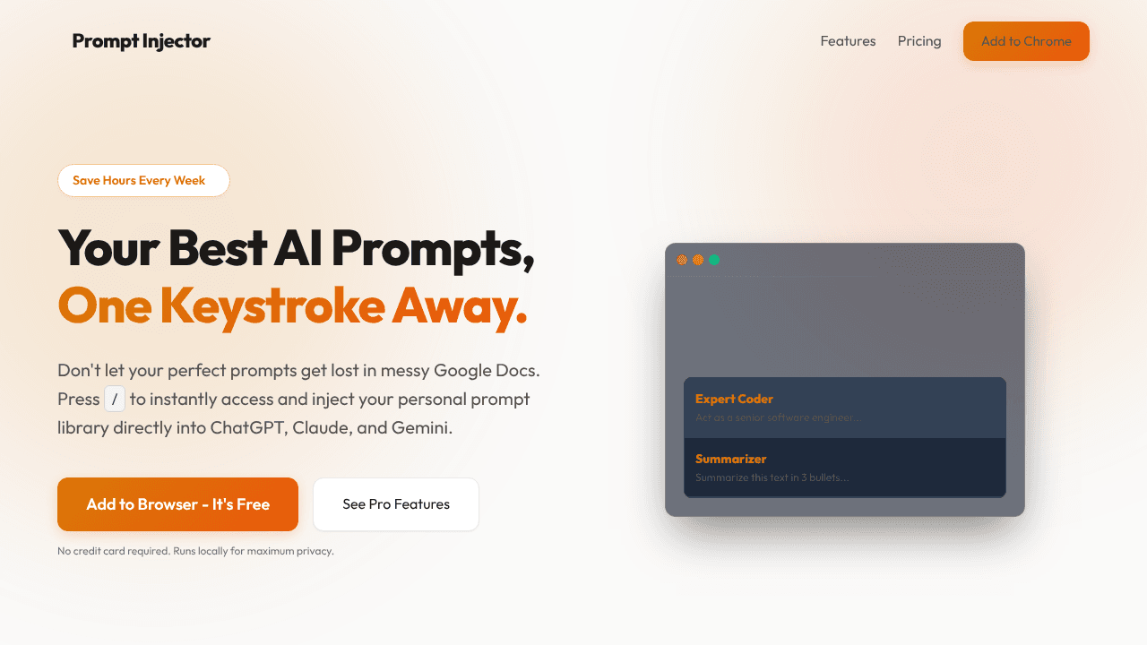 PromptInjector website screenshot