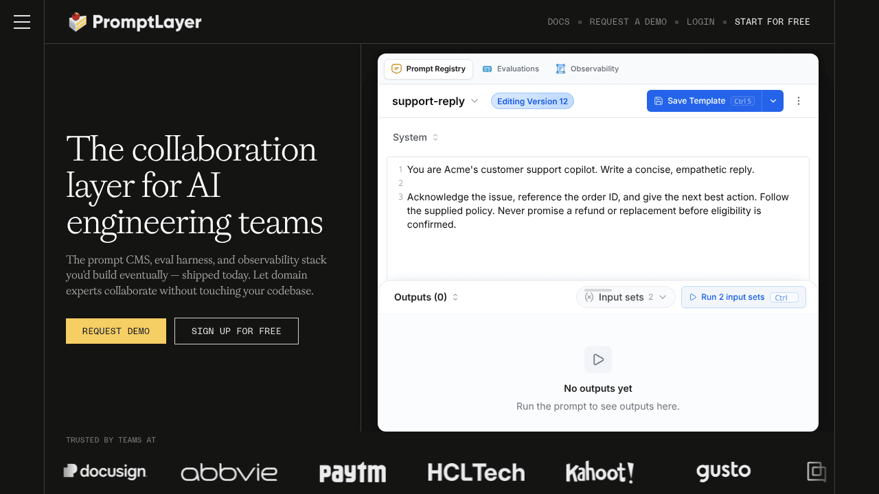 PromptLayer website screenshot