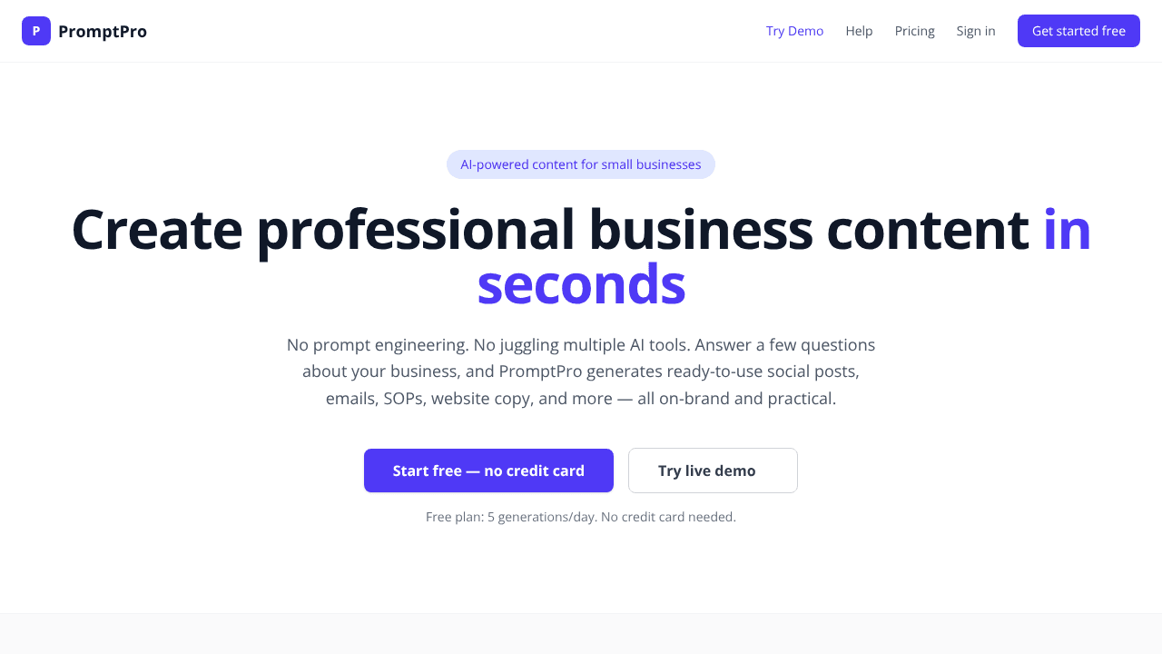 PromptPro website screenshot