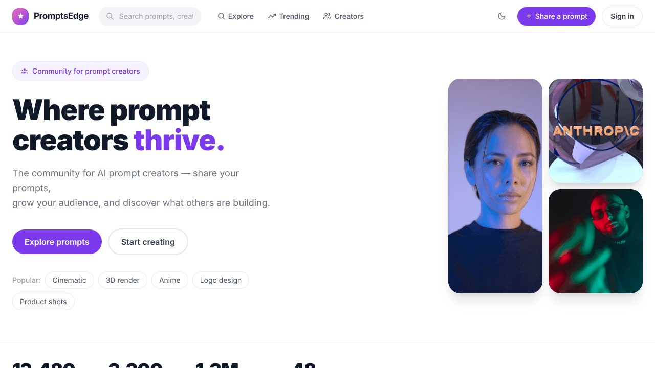 PromptsEdge — Where words become worlds website screenshot