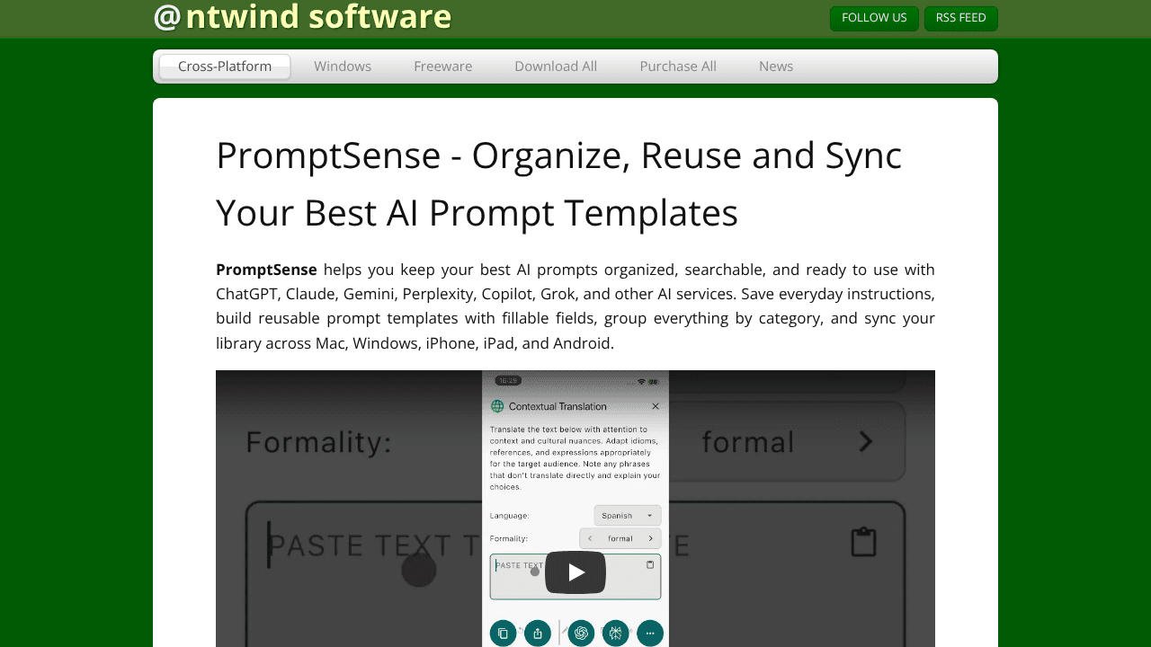 PromptSense website screenshot