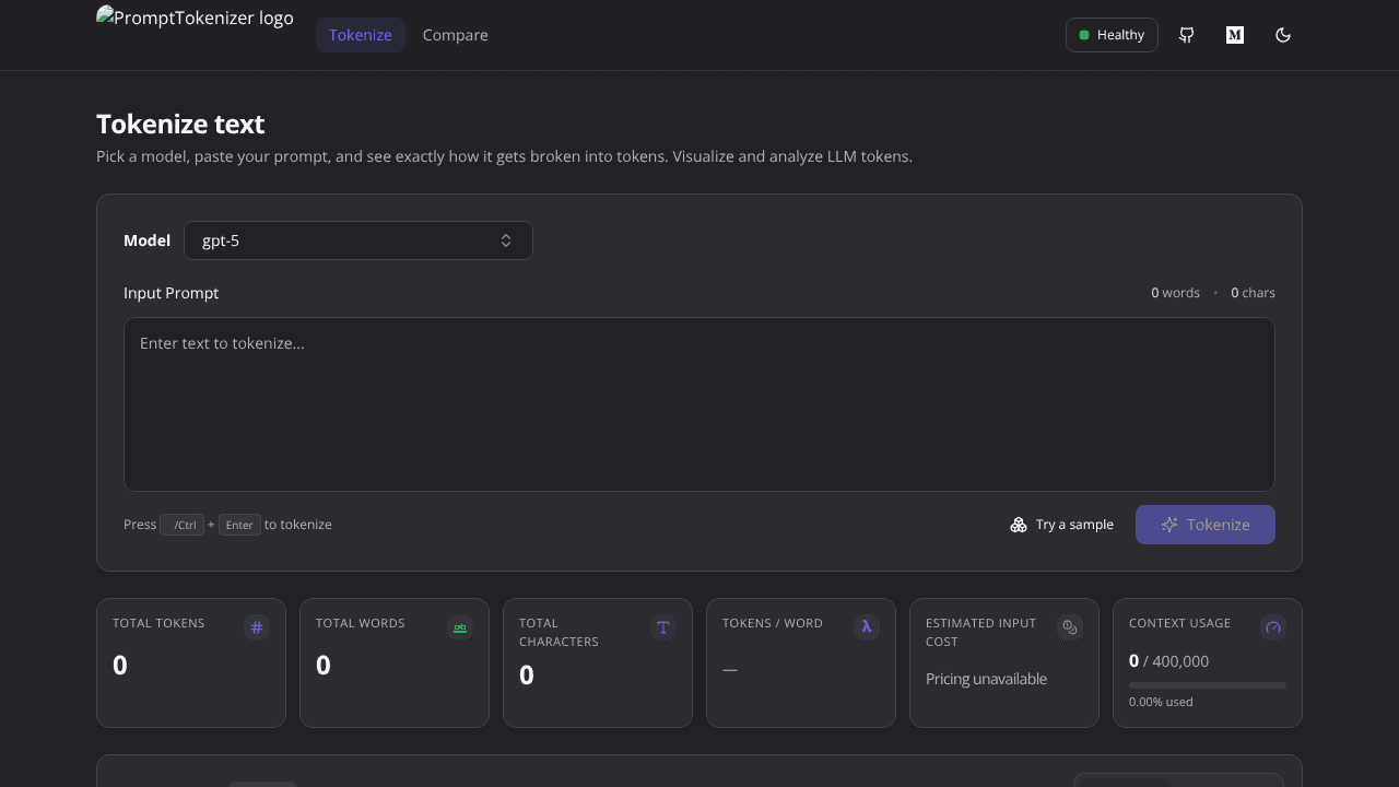 PromptTokenizer website screenshot