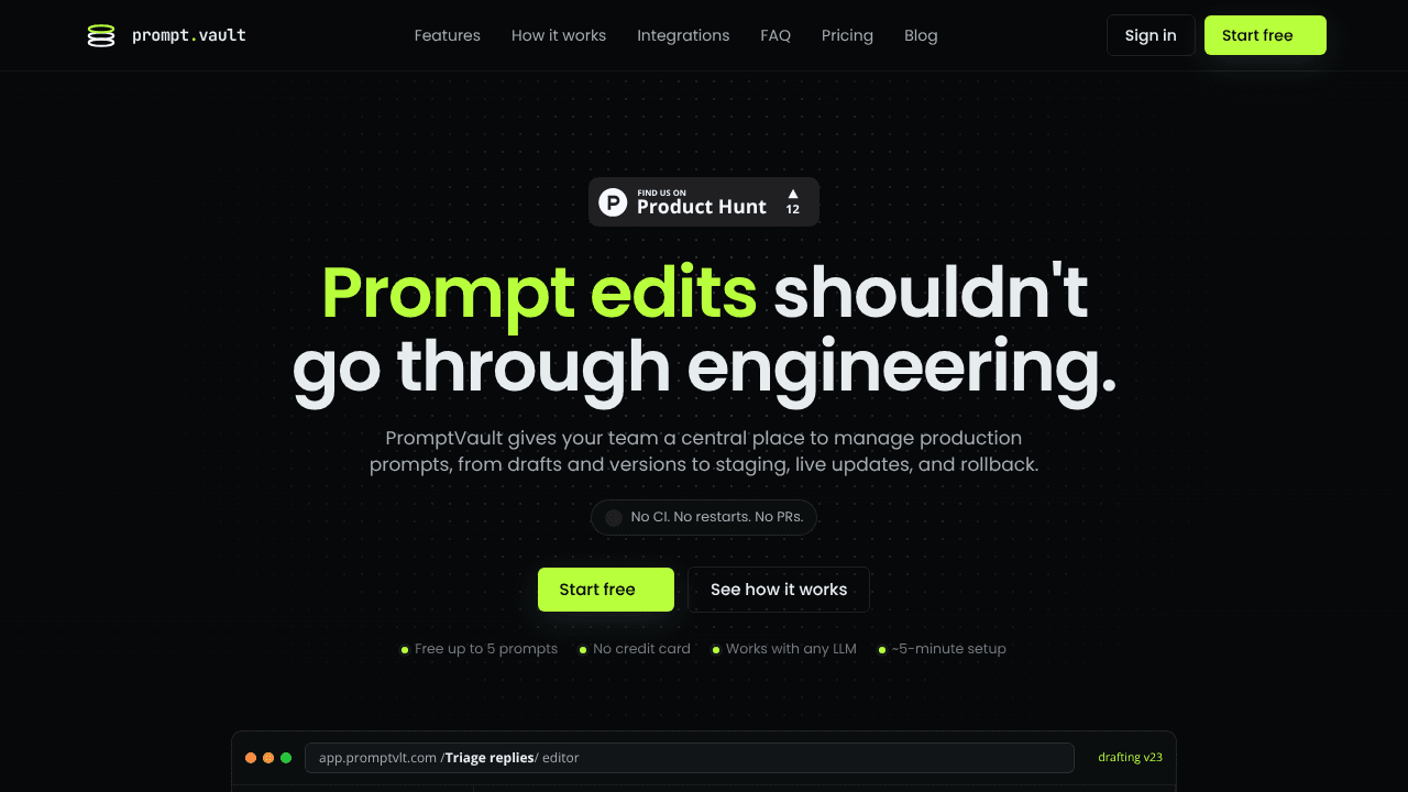 PromptVault website screenshot