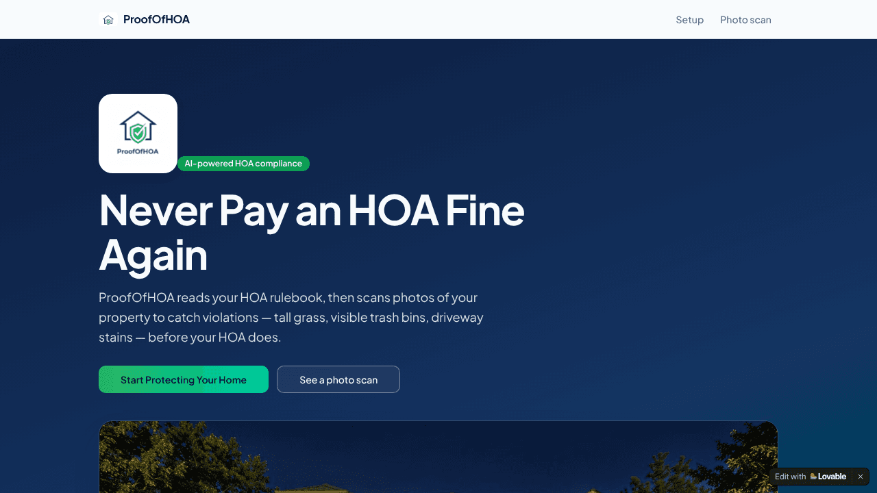 ProofOfHOA — AI HOA Compliance website screenshot