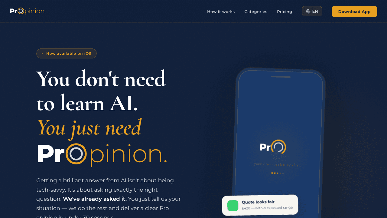 PrOpinion — Ask a Pro.Trust the Opinion. website screenshot