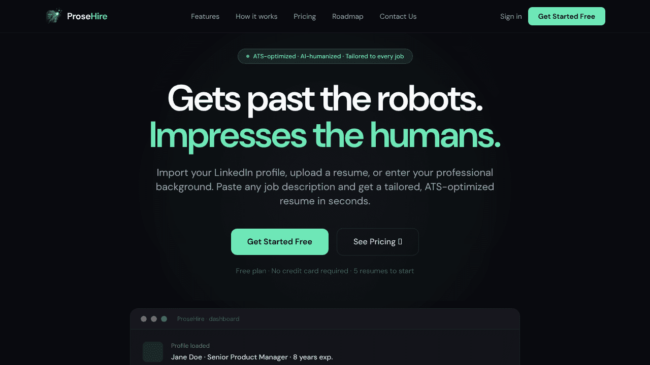 ProseHire website screenshot