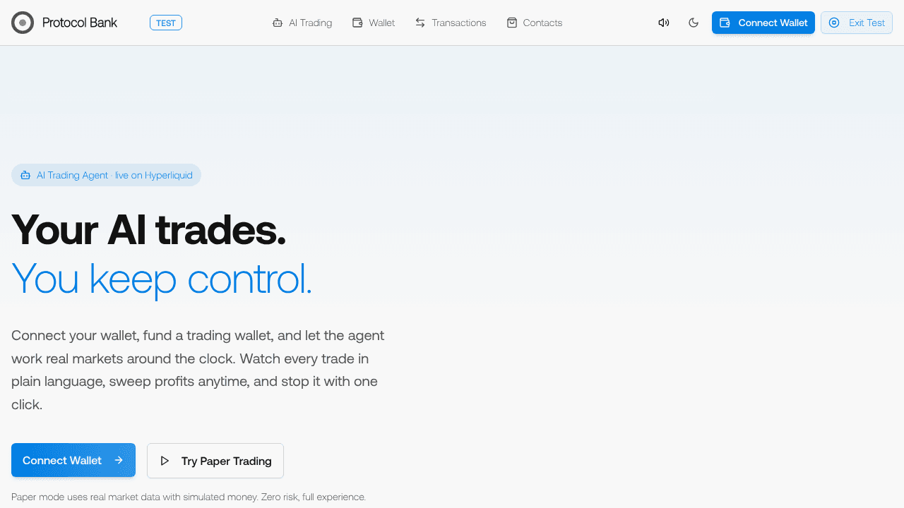 Protocol Bank website screenshot