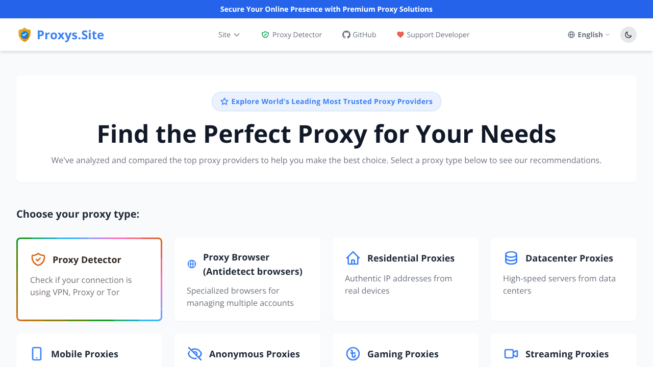 Proxys.site website screenshot