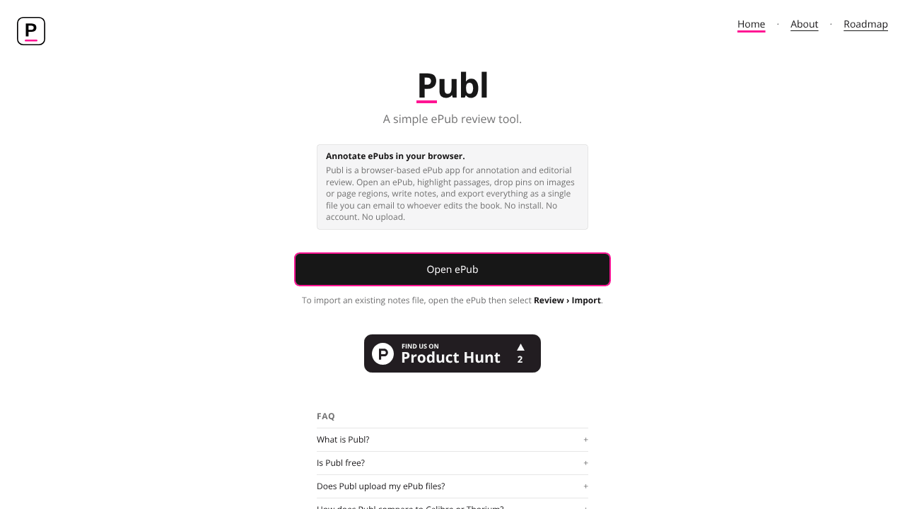 Publ website screenshot