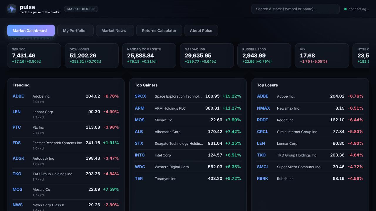 pulse website screenshot