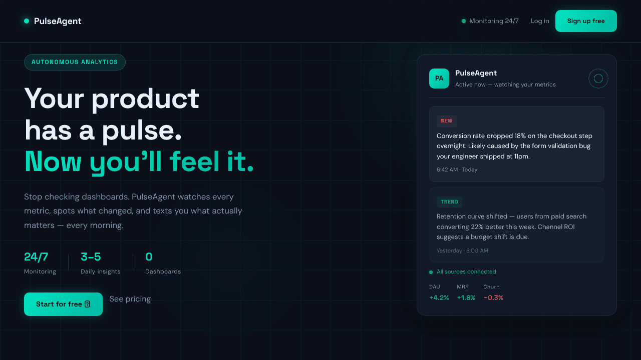 PulseAgent website screenshot