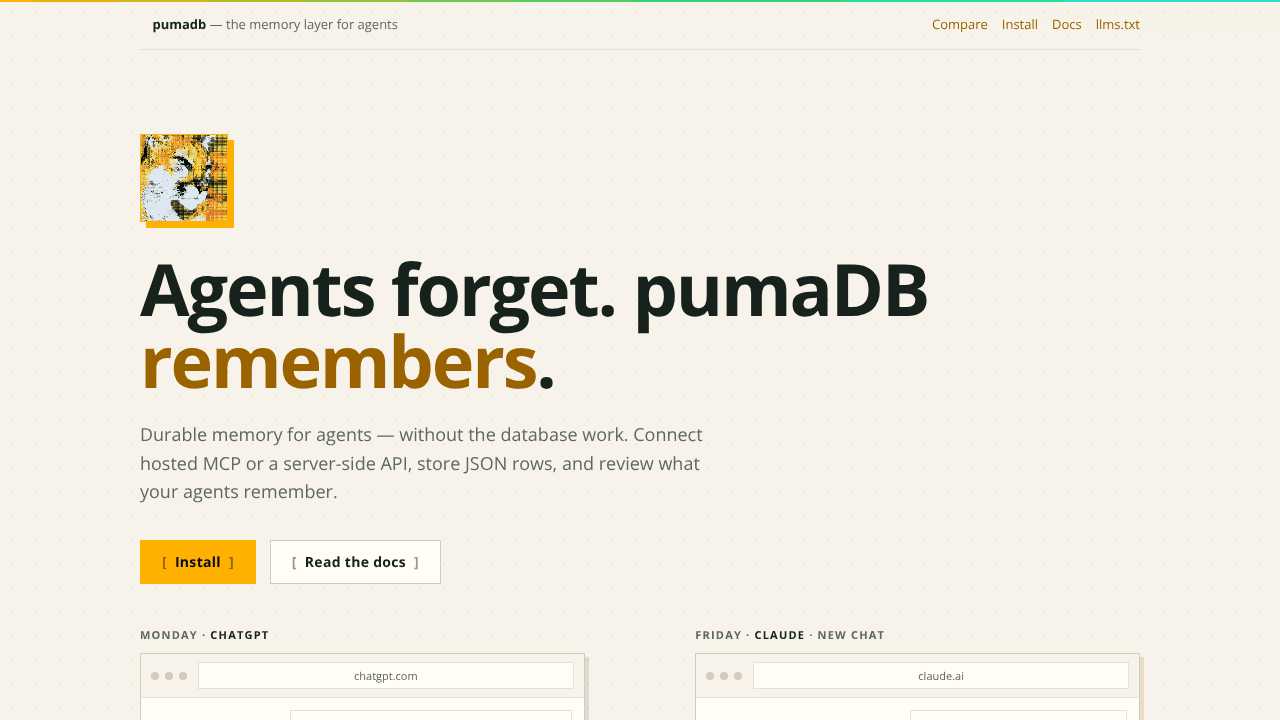 pumaDB website screenshot