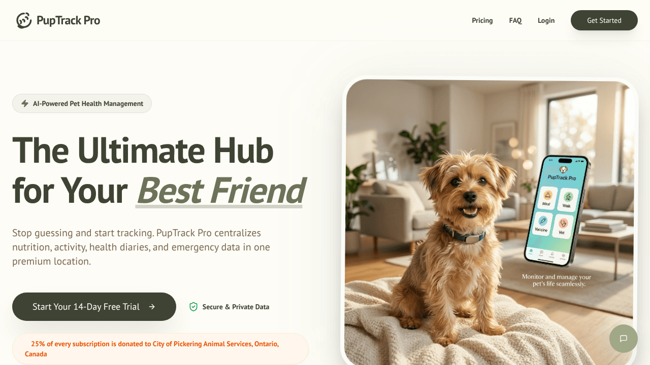 PupTrack Pro website screenshot