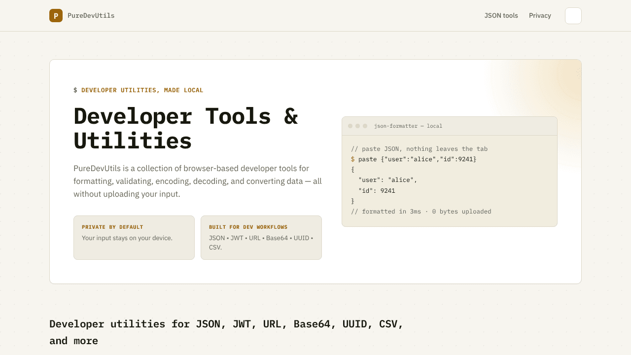 PureDevUtils website screenshot