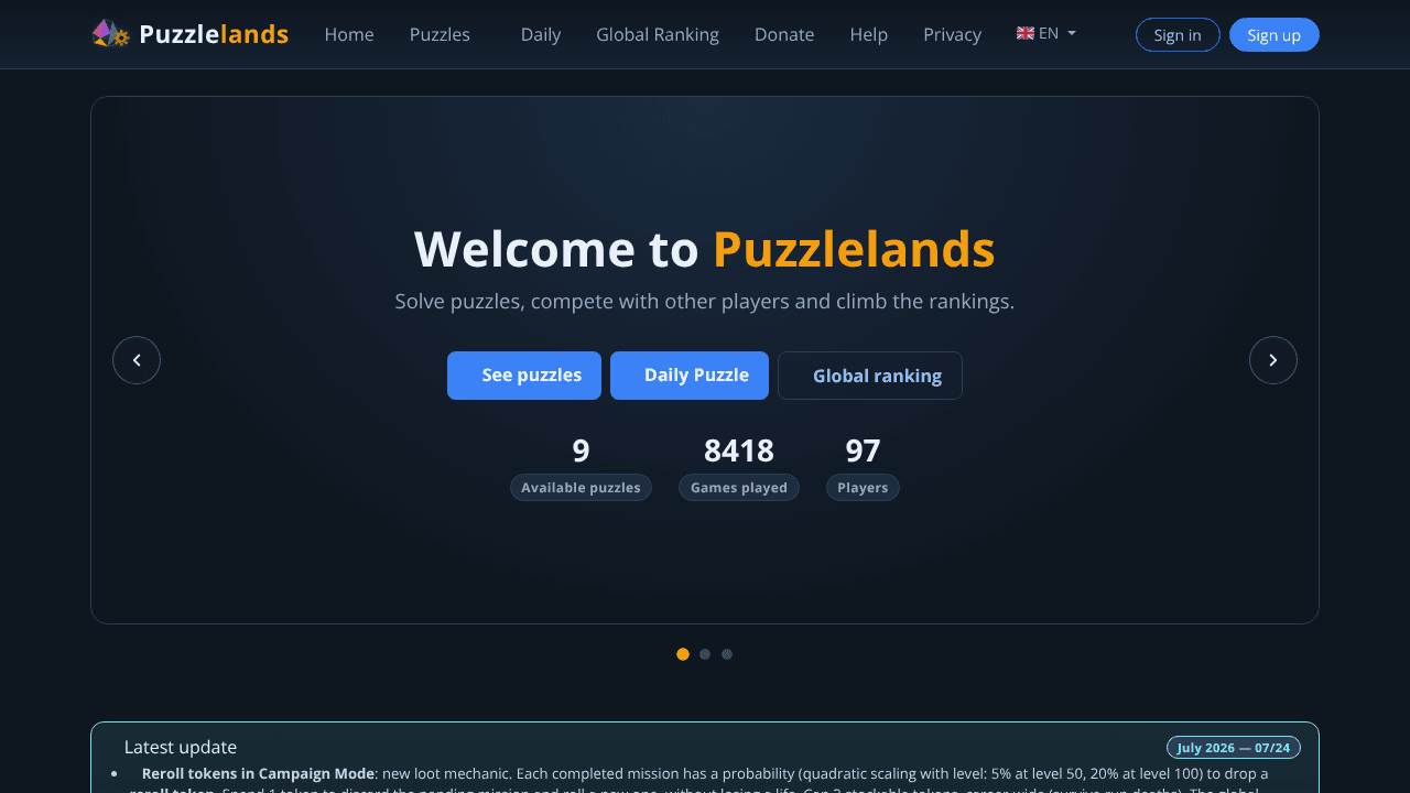 Puzzlelands website screenshot