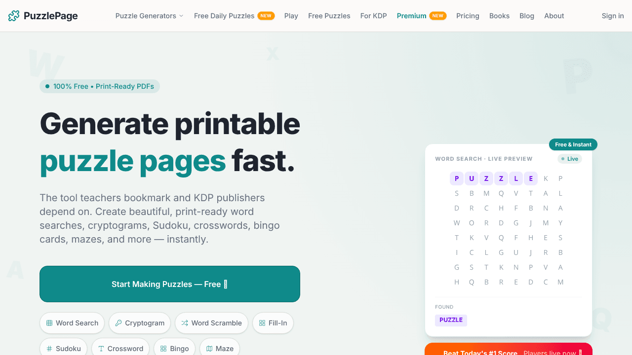 PuzzlePage website screenshot