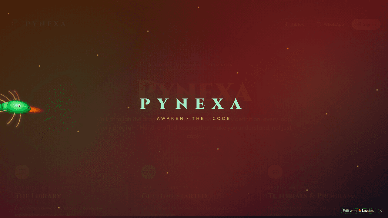 Pynexa — Master Python, Beautifully website screenshot
