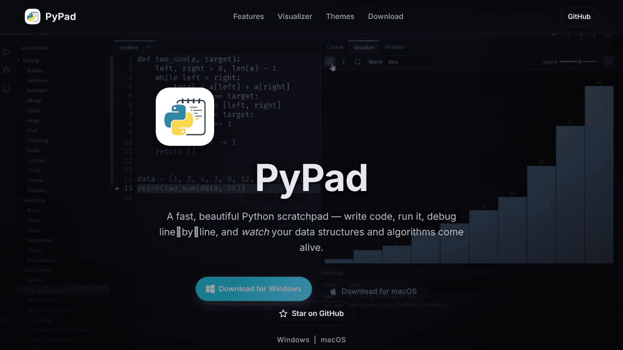 PyPad website screenshot