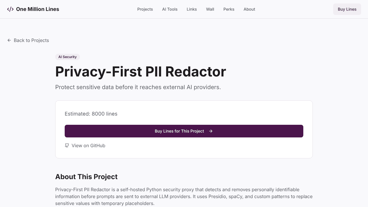 Python PII Redactor website screenshot