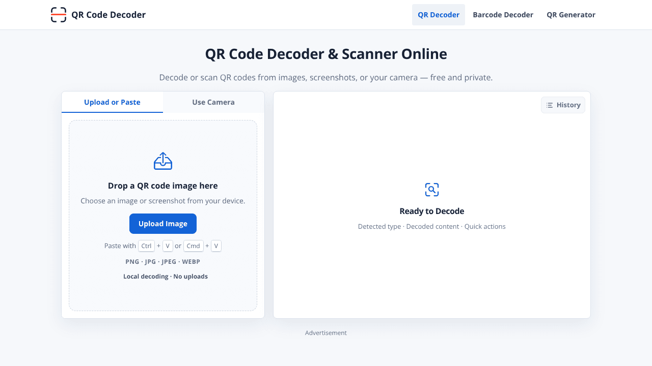 QR Code Decoder website screenshot