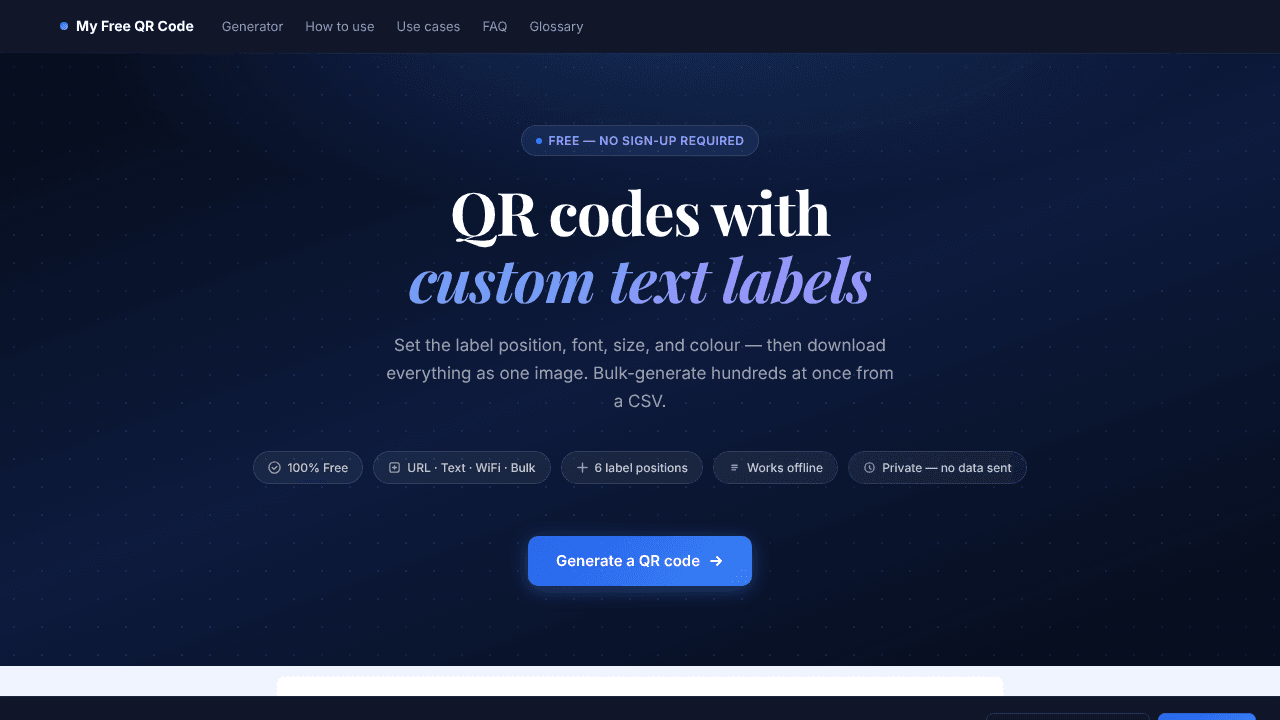 QR Code Generator Free, Custom Text  website screenshot