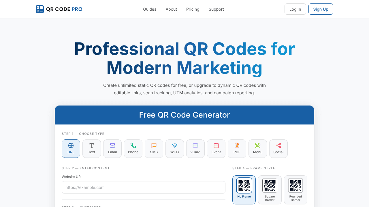 QR Code Pro website screenshot