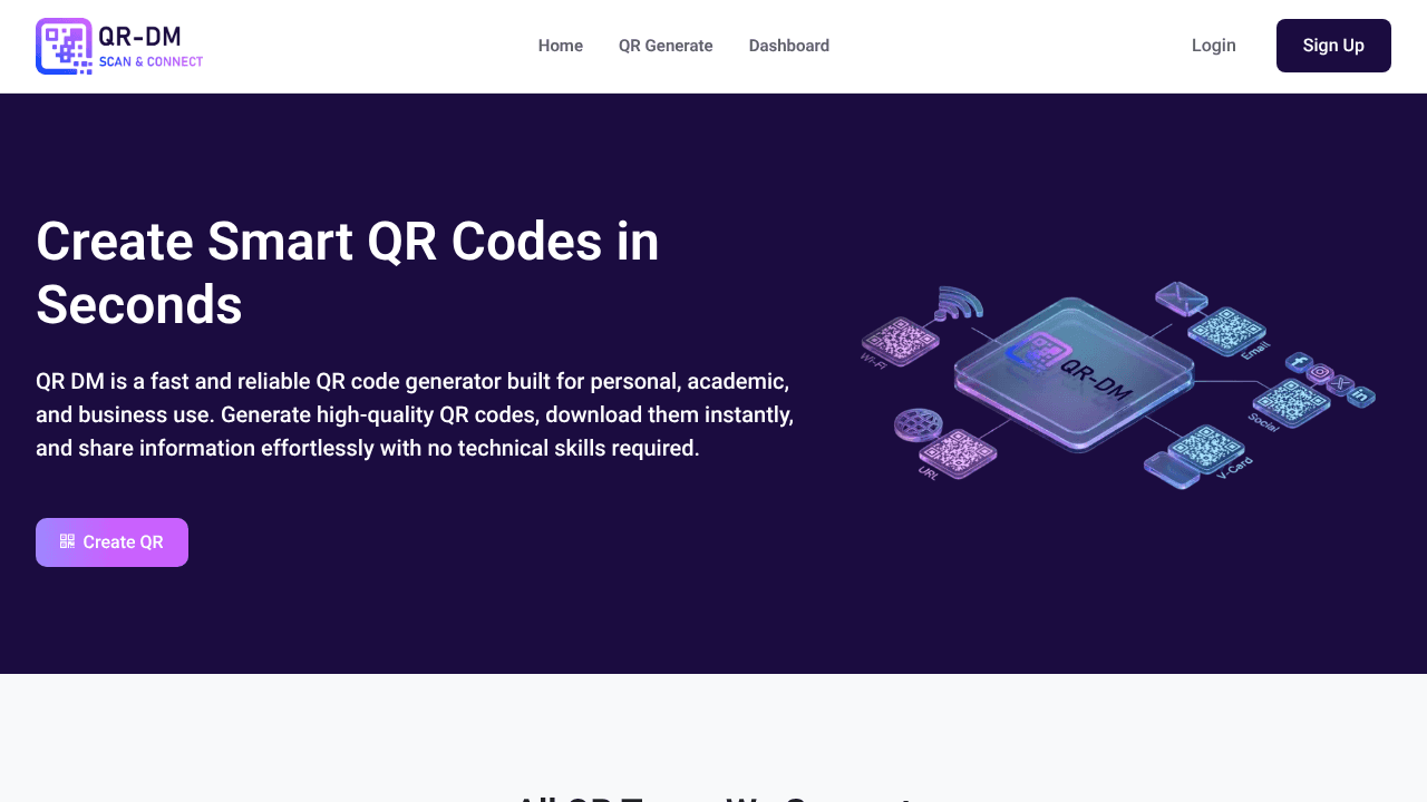 QR DM website screenshot