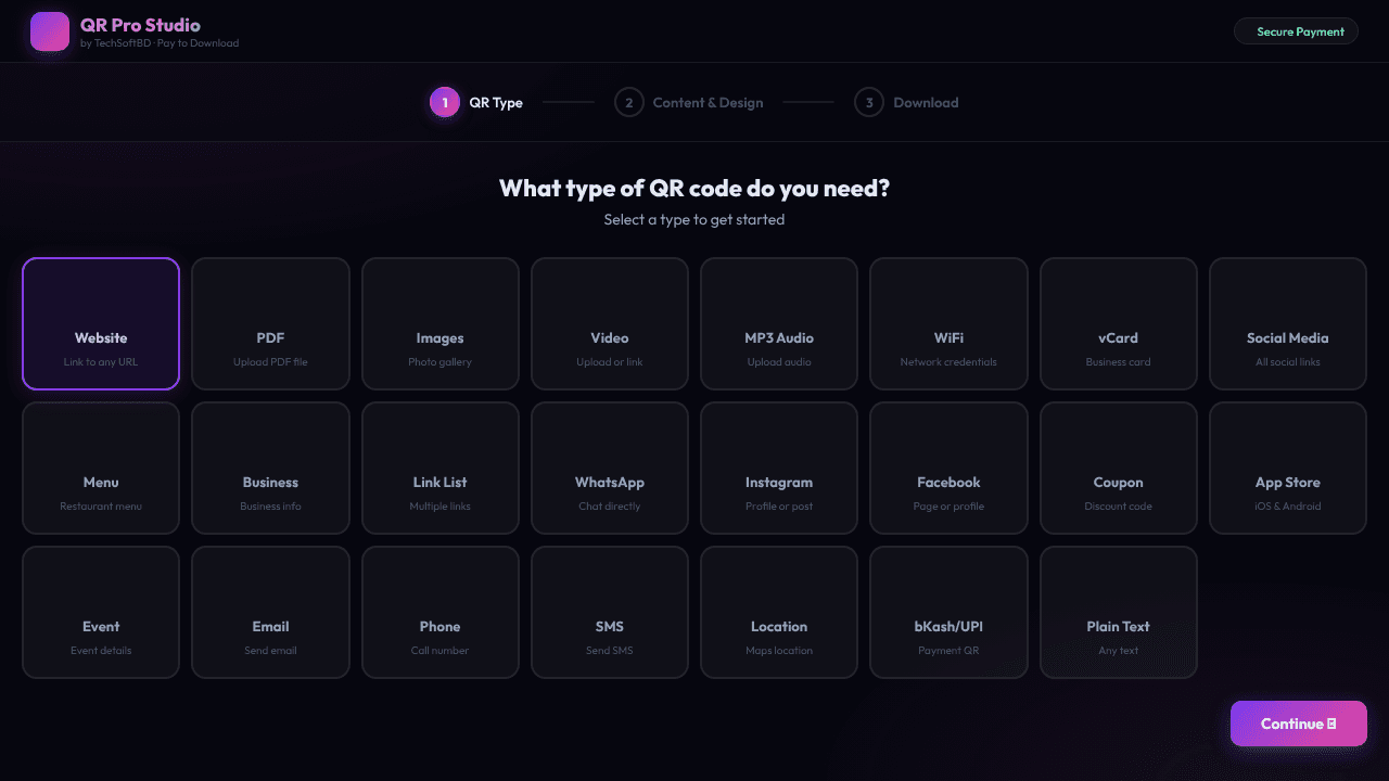 QR Pro Studio website screenshot