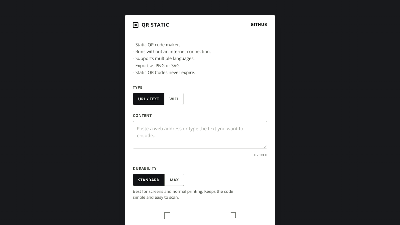 QR Static website screenshot