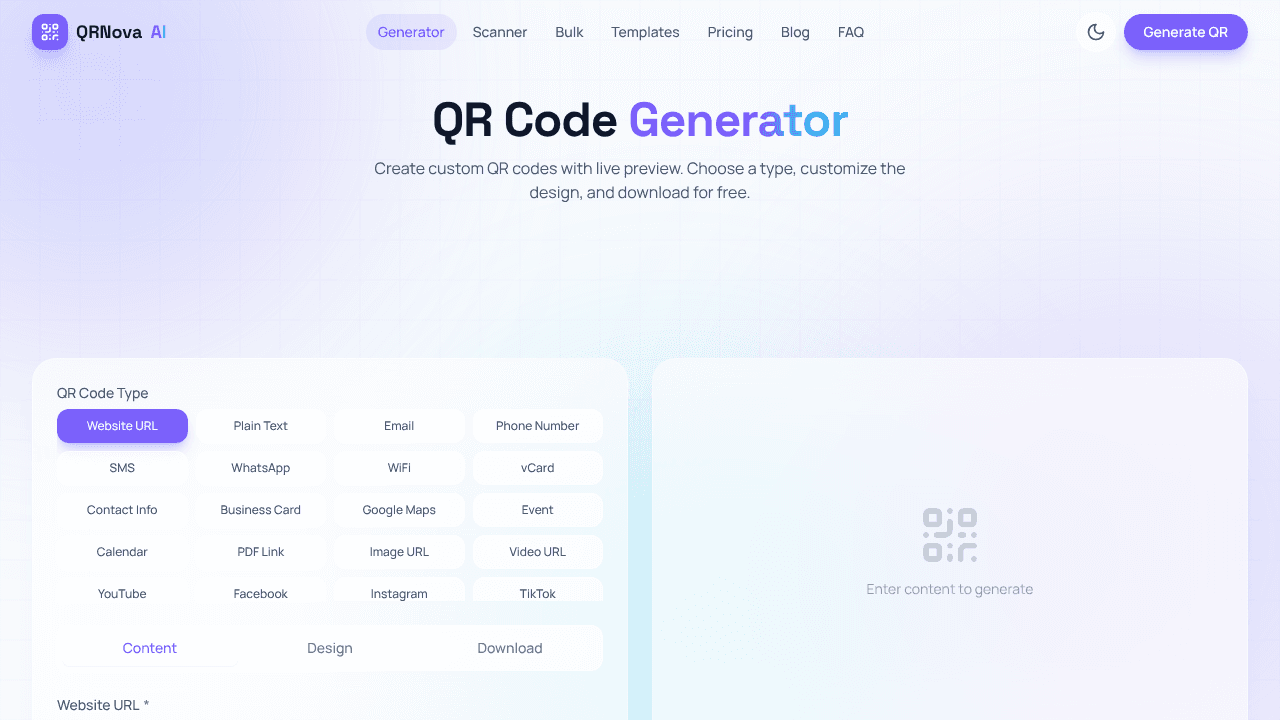 QRNova AI  website screenshot