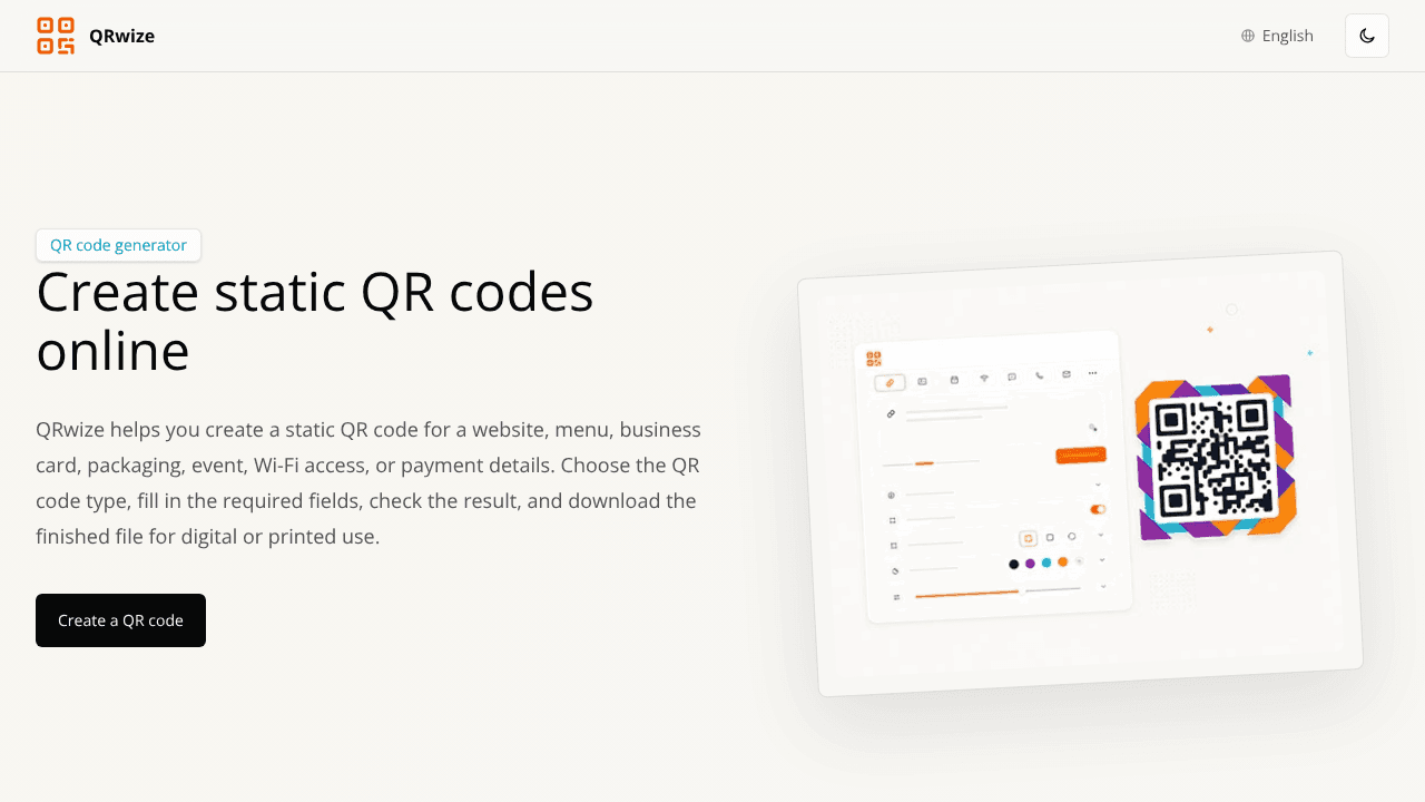 QRwize website screenshot