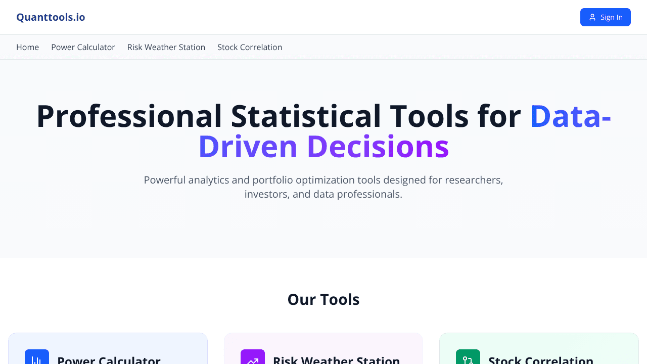 Quanttools.io website screenshot