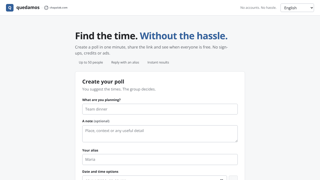 Quedamos website screenshot