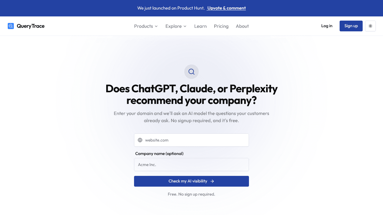 QueryTrace Check website screenshot