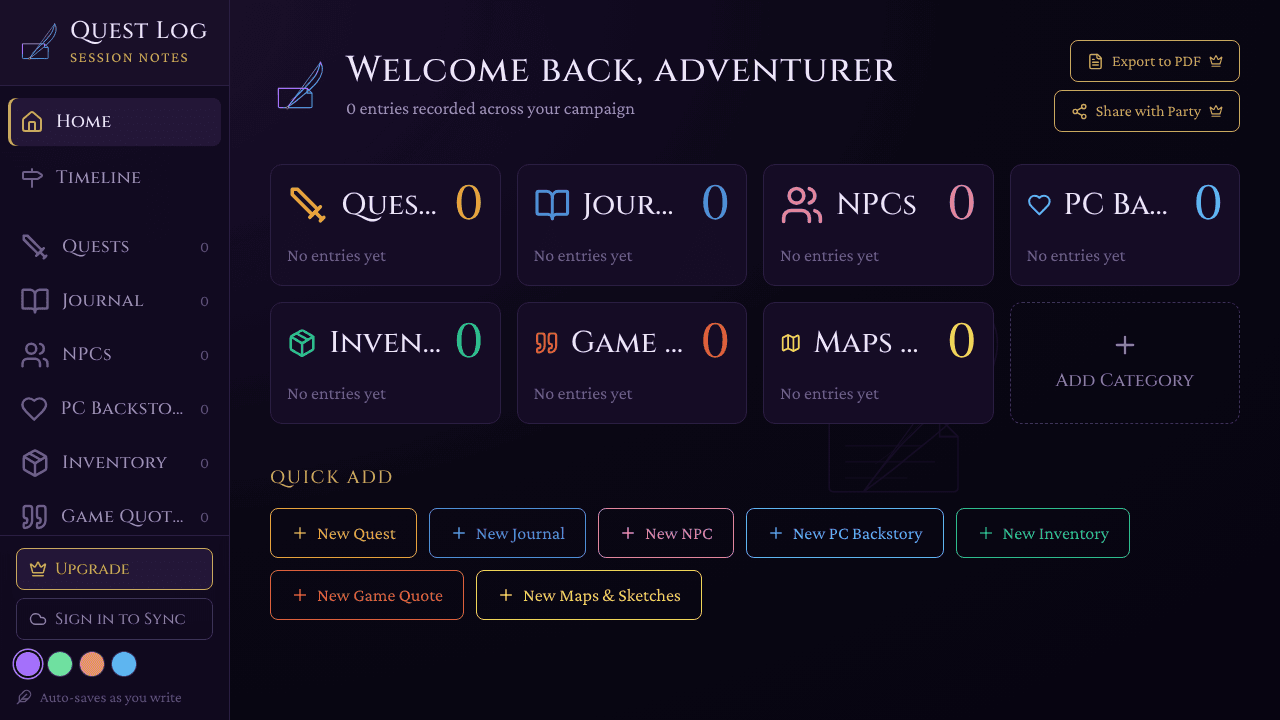 Quest Log website screenshot