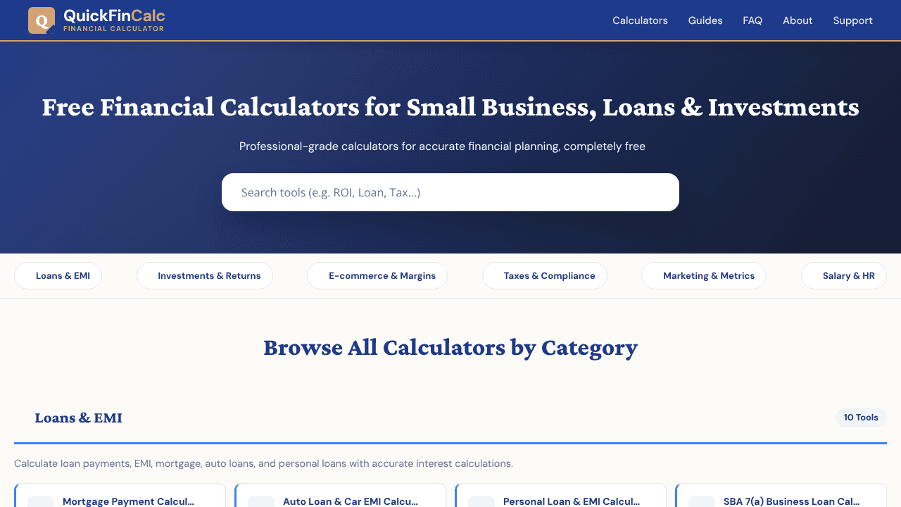 Quick Financial Calculator website screenshot