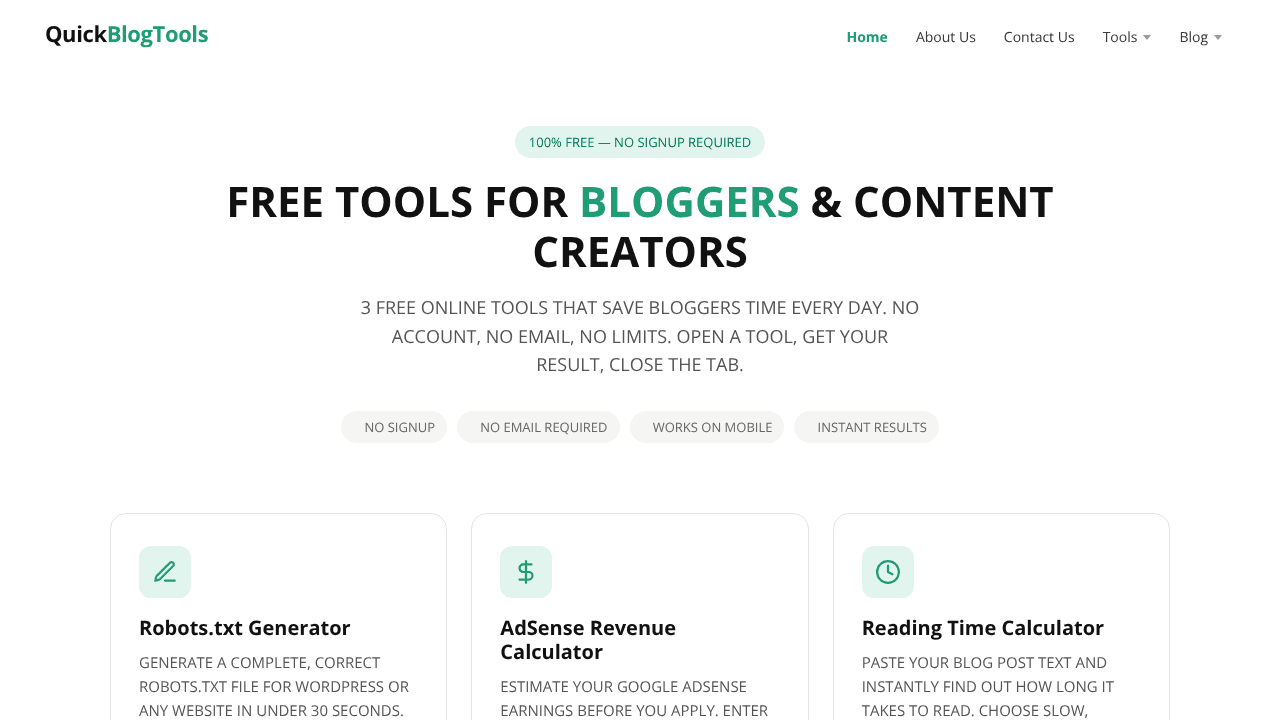QuickBlogTools website screenshot