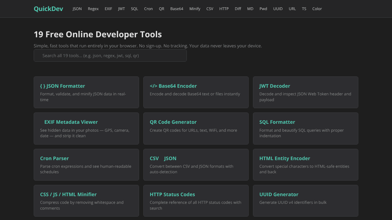 QuickDev website screenshot