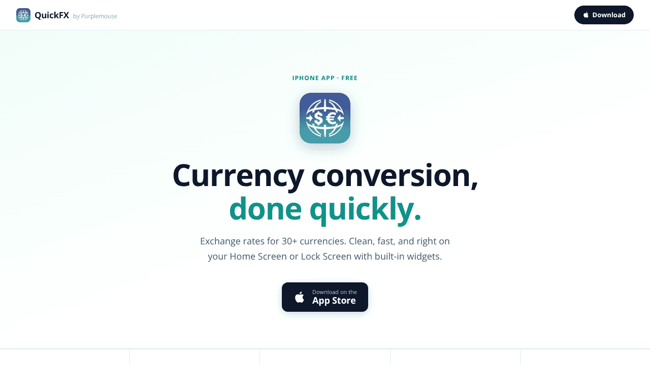 QuickFX — Currency Converter for iPhone website screenshot