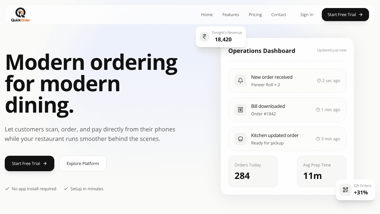 QuickOrder website screenshot