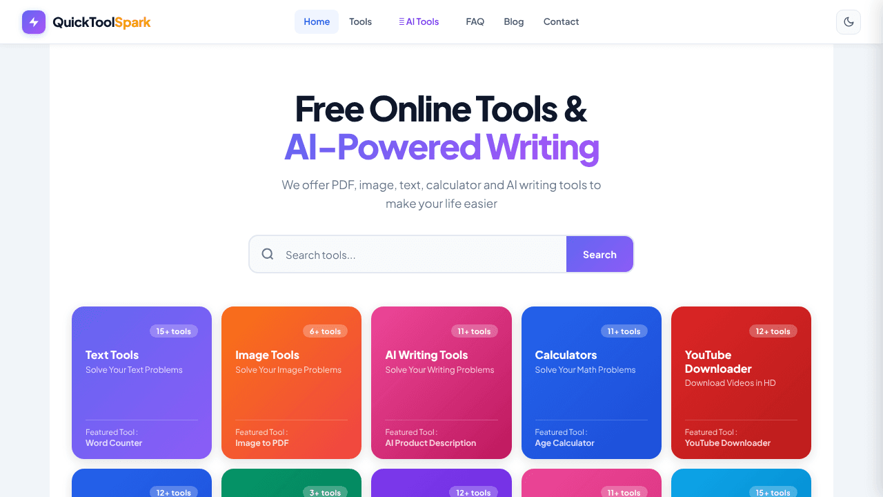 QuickToolSpark website screenshot