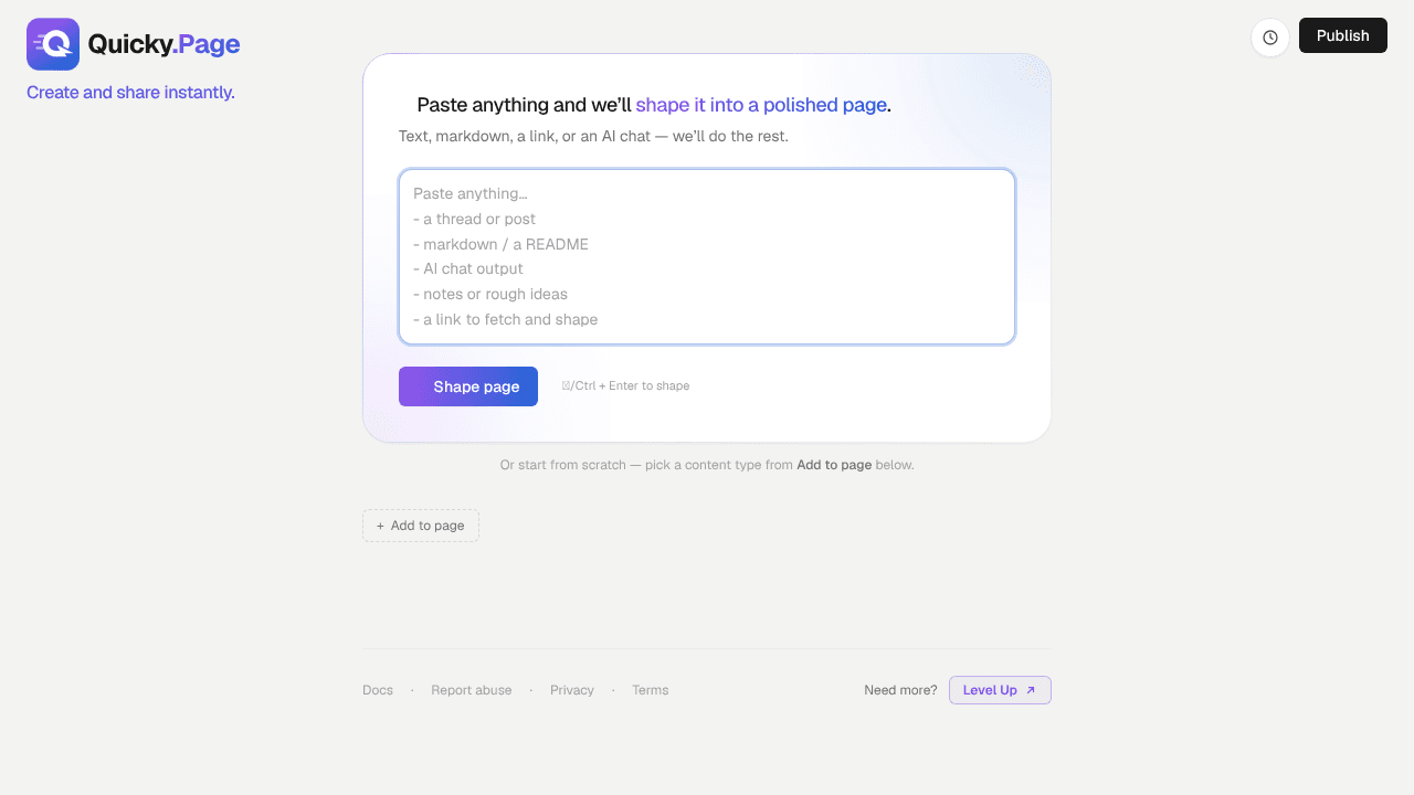 Quicky.Page website screenshot