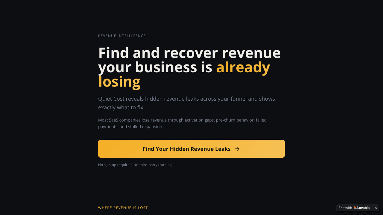 Quiet Cost website screenshot