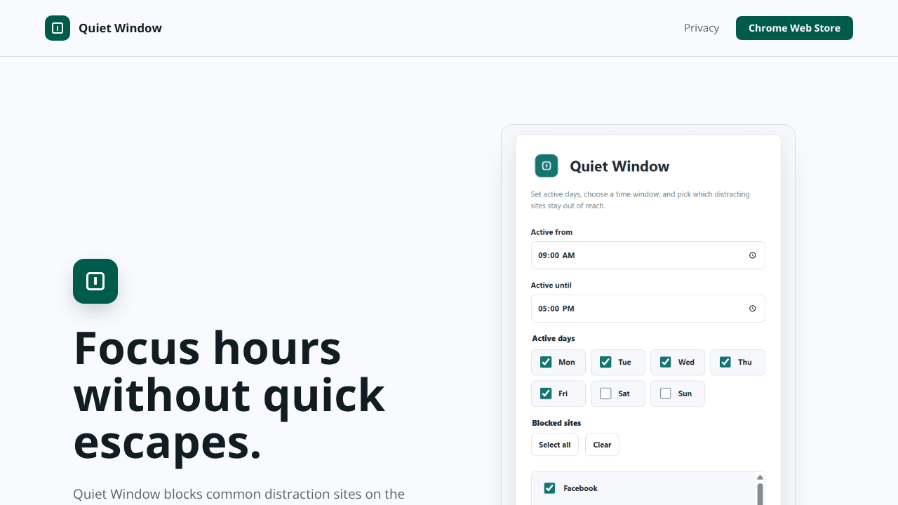 Quiet Window website screenshot