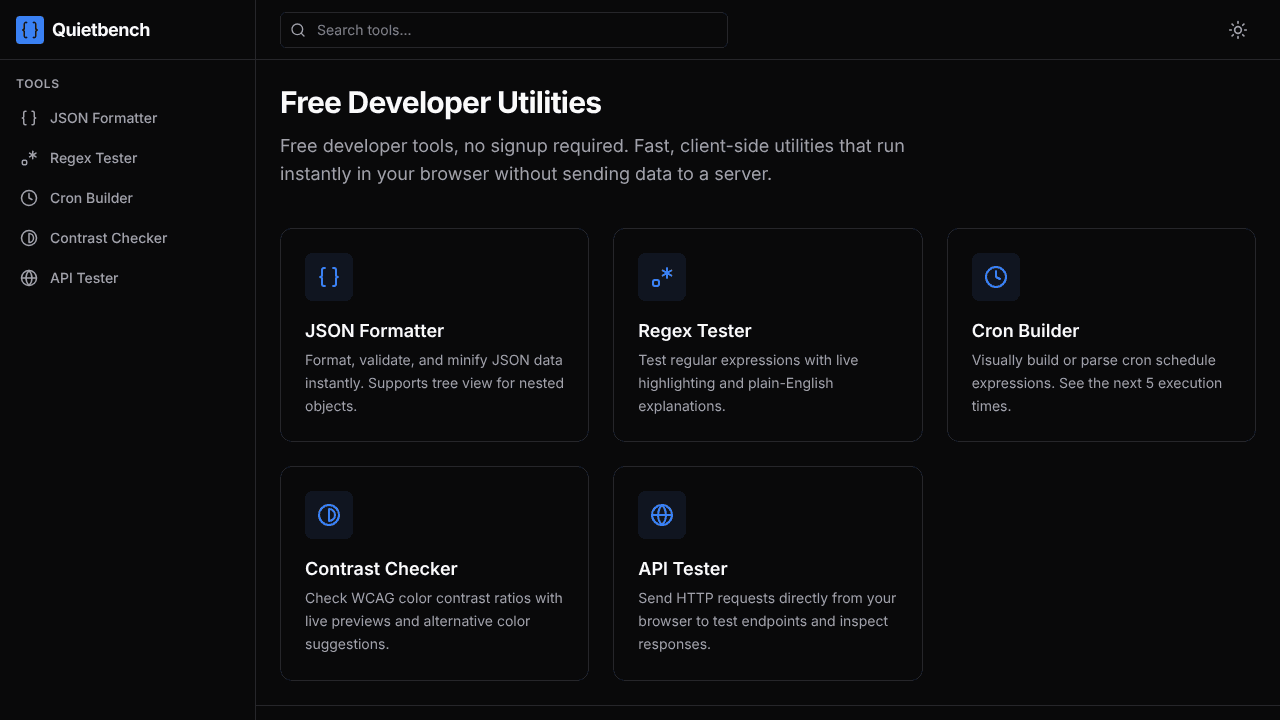 Quietbench website screenshot