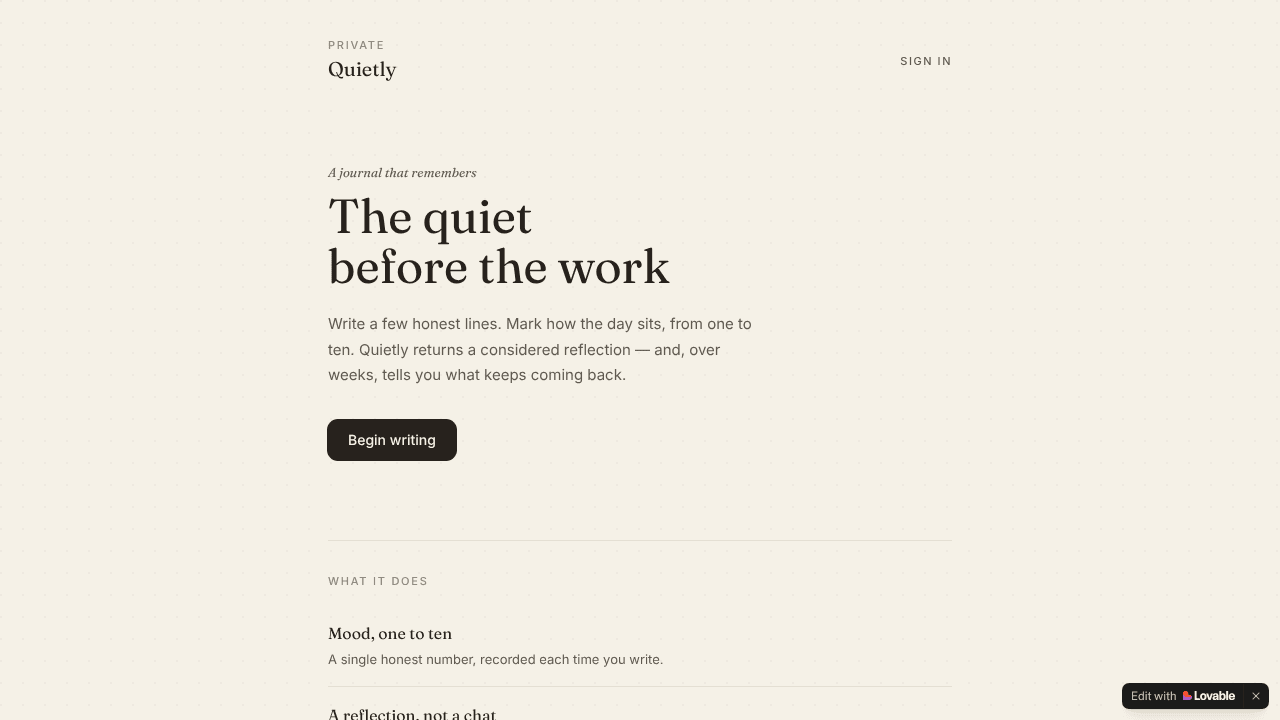 Quietly website screenshot