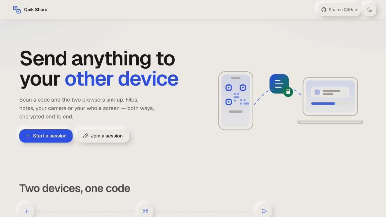 Quik Share website screenshot